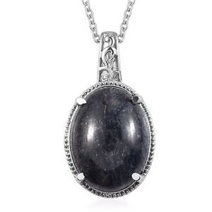 Blue Aventurine Oval Pendant Silver 20 In Necklace in 13.65 ctw New